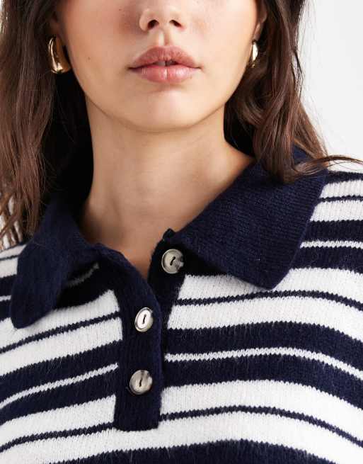 ASOS DESIGN - Top rayé style polo de rugby en maille duveteuse - Bleu marine, 2 de 4