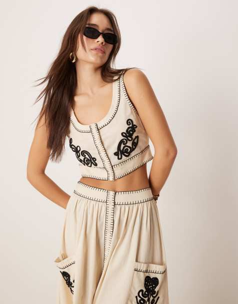 ASOS DESIGN - Top ricamato con bottoni in coordinato - view 1