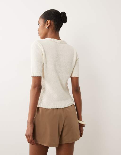 ASOS DESIGN - Top ristretto in maglia bouclé écru, 3 di 4