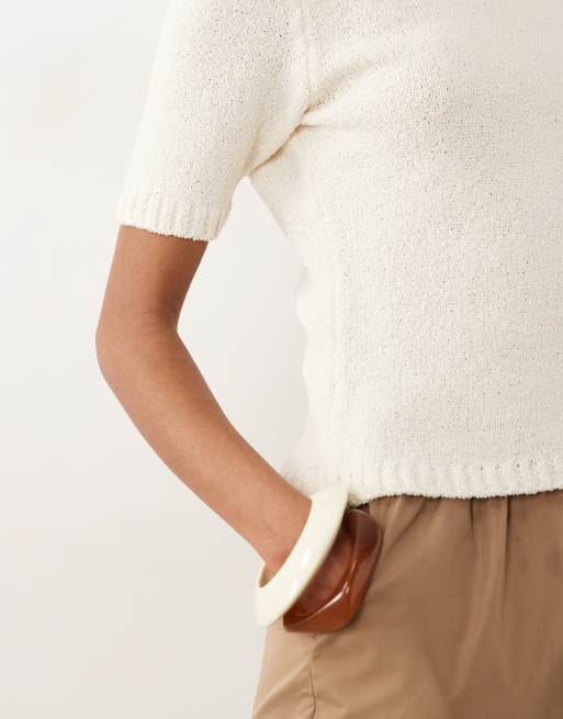 ASOS DESIGN - Top ristretto in maglia bouclé écru, 4 di 4