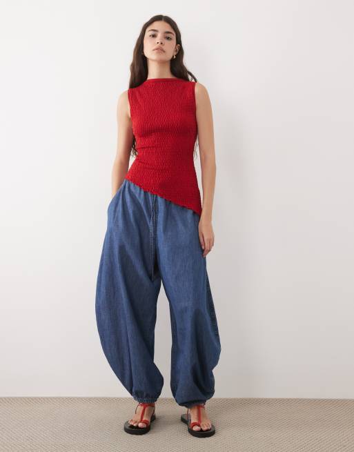 ASOS DESIGN - Top rojo asimétrico fruncido de punto, 2 de 4