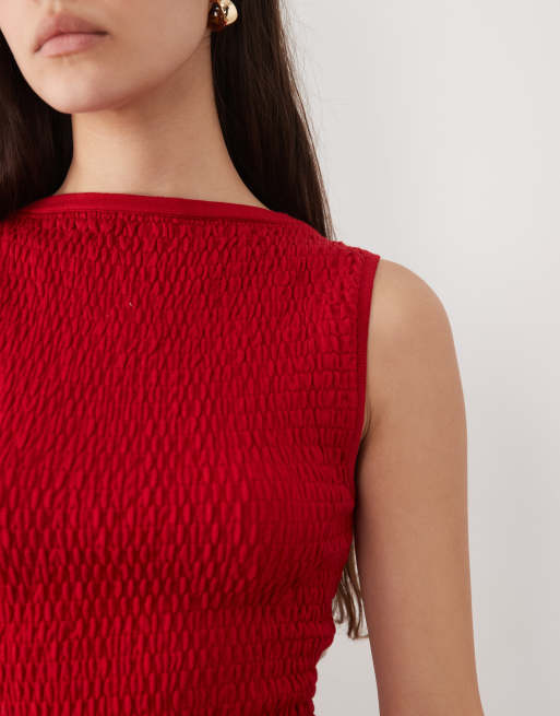 ASOS DESIGN - Top rojo asimétrico fruncido de punto, 3 de 4