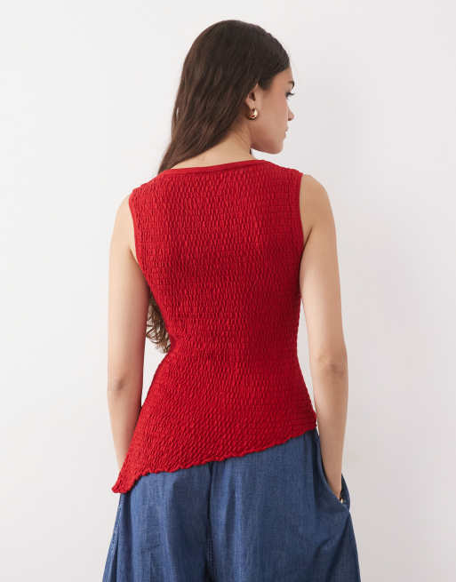 ASOS DESIGN - Top rojo asimétrico fruncido de punto, 4 de 4