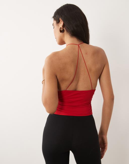 ASOS DESIGN - Top rojo con cuello halter subido y cintura ceñida de poliamida, 4 de 4
