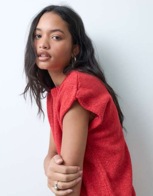 ASOS DESIGN - Top rojo sin mangas con cuello redondo de tejido flameado, 2 de 5