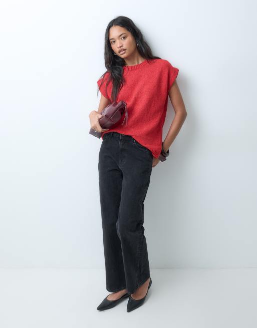 ASOS DESIGN - Top rojo sin mangas con cuello redondo de tejido flameado, 3 de 5