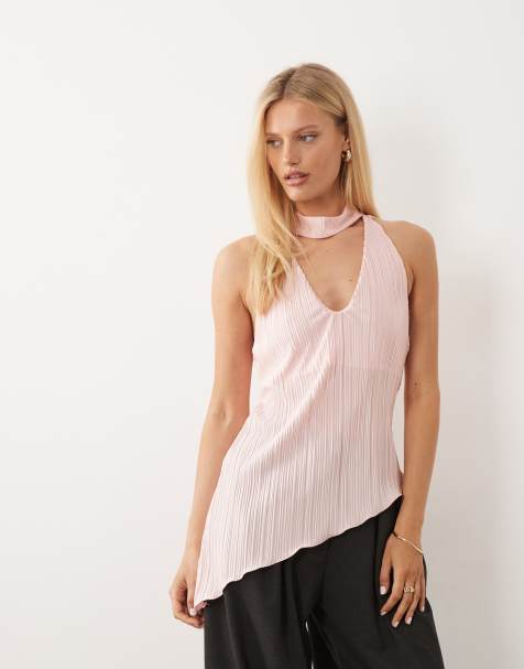 ASOS DESIGN - Top rosa con cuello halter y lazada - view 1