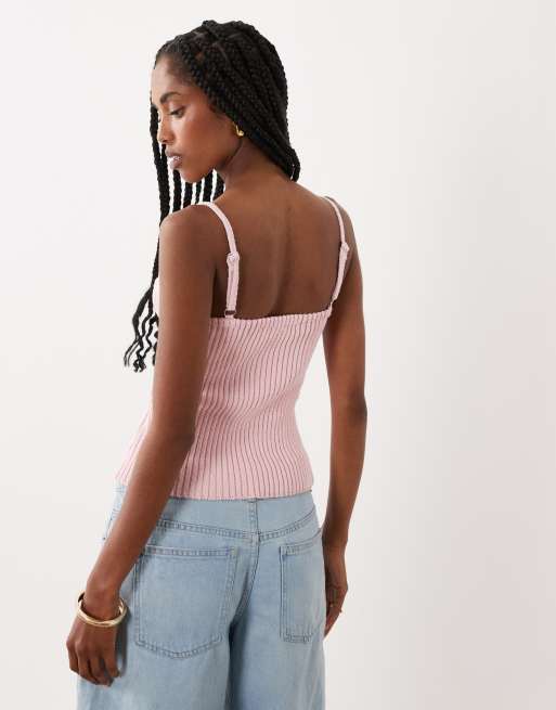 ASOS DESIGN - Top rosa de tirantes de punto con ribete de encaje, 4 de 4