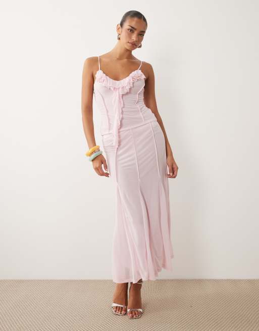 ASOS DESIGN - Top rosa pálido de tirantes con volantes de chifón elástico (parte de un conjunto), 2 de 4