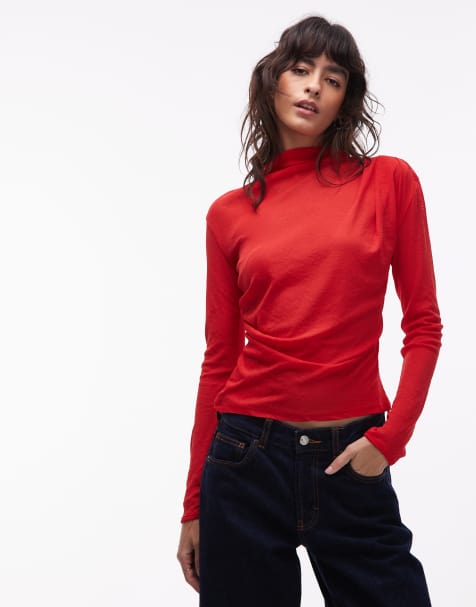 ASOS DESIGN - Top rosso accollato drappeggiato - view 1