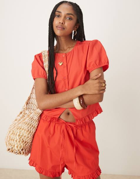 ASOS DESIGN - Top rosso con volant in coordinato - view 1