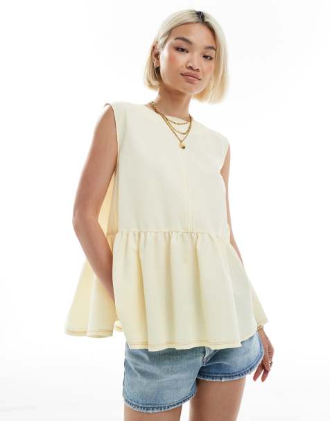 ASOS DESIGN - Top sans manches à basque avec liens dans le dos - Jaune - view 1