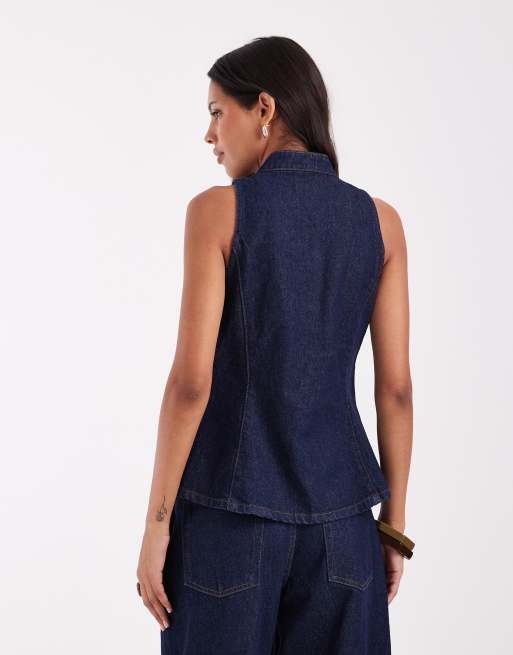 ASOS DESIGN top sans manches à col portefeuille en ensemble coordonné en délavage brut, 4 de 4