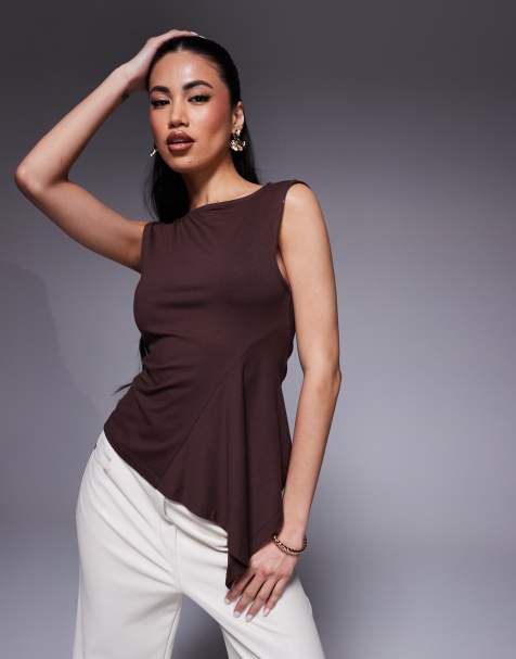 ASOS DESIGN - Top sans manches à godets - Marron - view 1