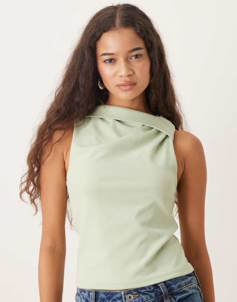 ASOS DESIGN - Top sans manches asymétrique avec nœud - Sauge - view 1