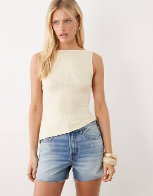 Top sans manches avec encolure bateau et ourlet asymétrique - Jaune M