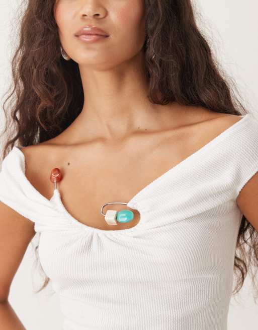 ASOS DESIGN - Top sans manches côtelé avec détail fantaisie - Blanc, 3 de 4