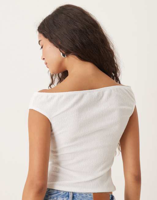 ASOS DESIGN - Top sans manches côtelé avec détail fantaisie - Blanc, 4 de 4
