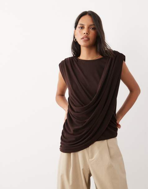 ASOS DESIGN top sans manches drapé couleur chocolat - view 1