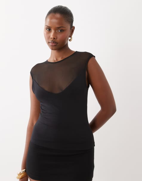 ASOS DESIGN top sans manches en tulle avec détail goutte d'eau noir - view 1