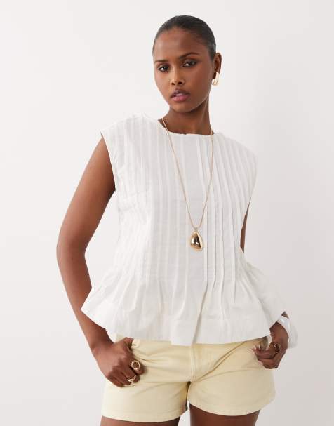 ASOS DESIGN - Top sans manches plissé devant - Crème - view 1