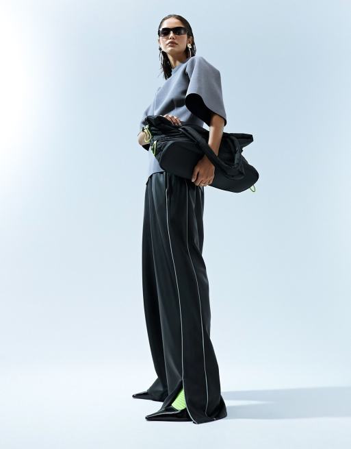 ASOS DESIGN - Top sartoriale a maniche corte in tessuto scuba antracite mélange, 2 di 5