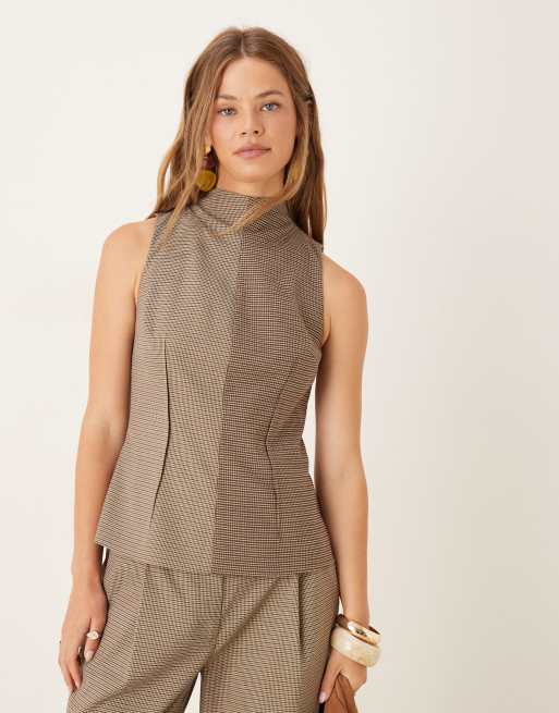 ASOS DESIGN - Top sartoriale accollato a quadri misti in coordinato
