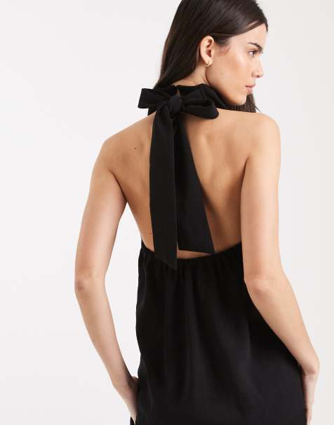 ASOS DESIGN - Top sartoriale allacciato al collo sinuoso nero in coordinato - view 1