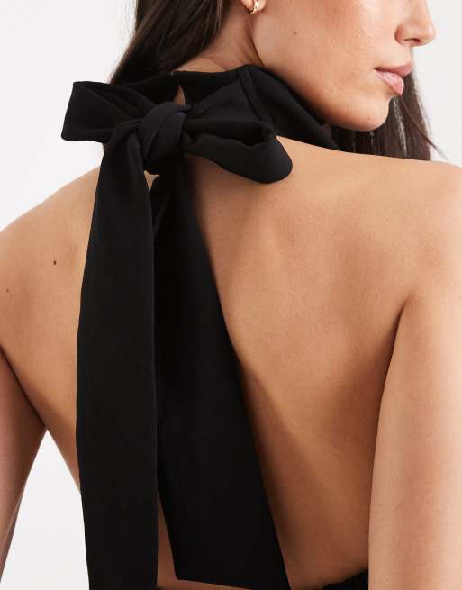 ASOS DESIGN - Top sartoriale allacciato al collo sinuoso nero in coordinato, 4 di 4