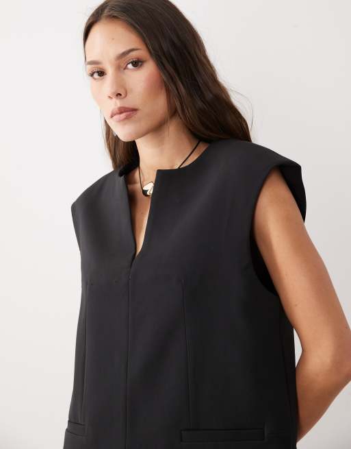 ASOS DESIGN - Top sartoriale oversize squadrato nero con stampa a righe, 3 di 4