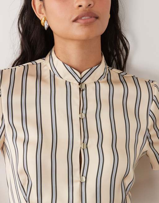 ASOS DESIGN - top satinado estilo mandarín a rayas multicolor de conjunto, 4 de 4