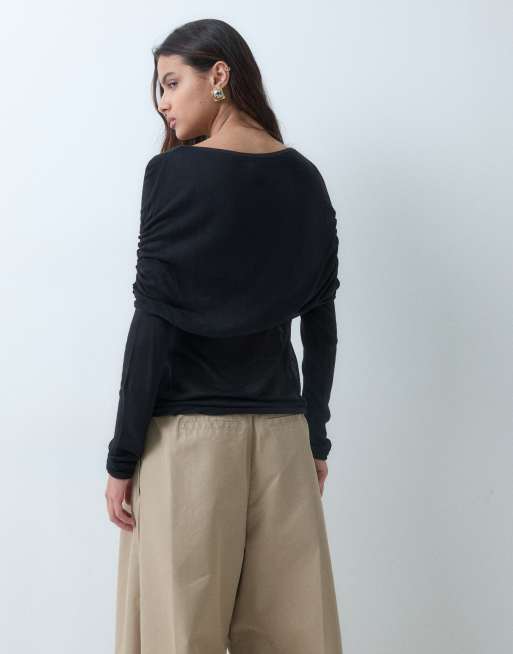 ASOS DESIGN top seconde peau cape froncé à superpositions noir, 4 de 5