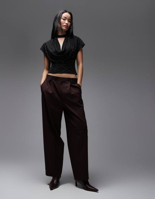 ASOS DESIGN - Top semi-transparent à col bénitier échancré et strass thermocollés - Noir, 3 de 4