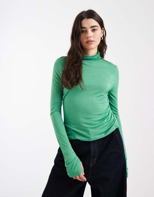 ASOS DESIGN - Top semi- transparent à manches longues et col cheminée - Vert