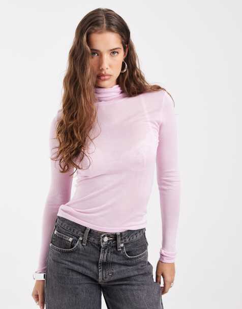 ASOS DESIGN - top semitransparente de segunda piel con cuello vuelto en rosa - view 1