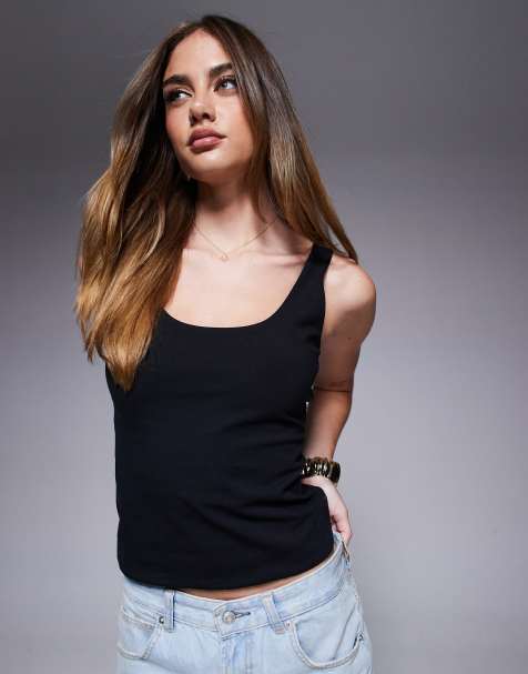 ASOS DESIGN - Top senza maniche a doppio strato nero con scollo squadrato - view 1