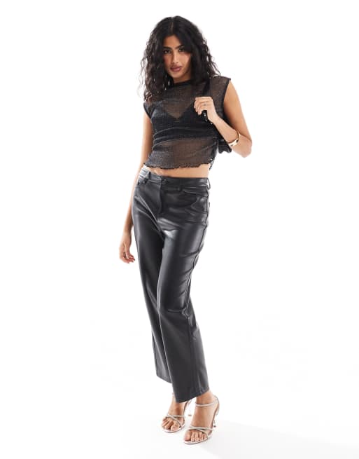 ASOS DESIGN - Top senza maniche accollato nero trasparente glitterato con arricciatura laterale, 3 di 4