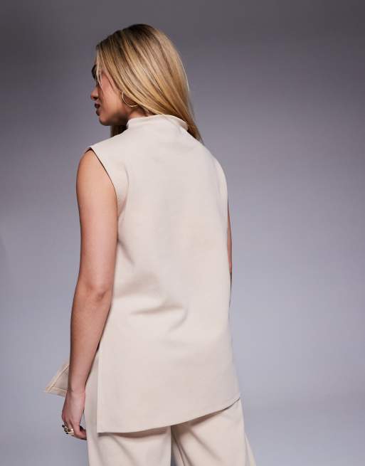 ASOS DESIGN - Top senza maniche accollato neutro in interlock in coordinato, 4 di 4
