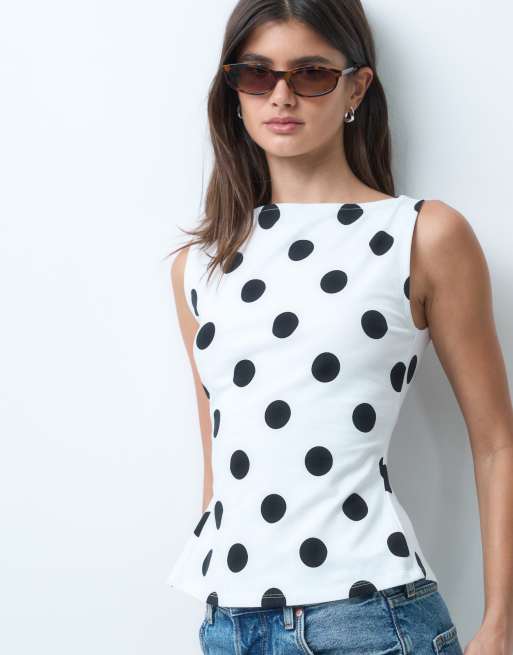 ASOS DESIGN - Top senza maniche allacciato sul retro con scollo a barchetta a pois, 3 di 4