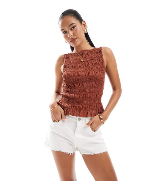 ASOS DESIGN - Top senza maniche arricciato irregolare color ruggine - view 1