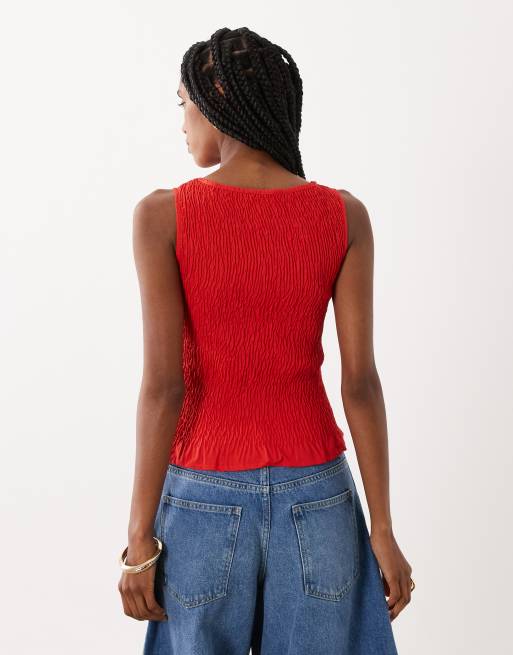 ASOS DESIGN - Top senza maniche arricciato rosso, 4 di 4
