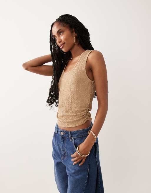 ASOS DESIGN - Top senza maniche arricciato testurizzato blu in coordinato, 3 di 3