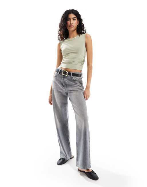 ASOS DESIGN - Top senza maniche attillato con spalle larghe color salvia, 3 di 4