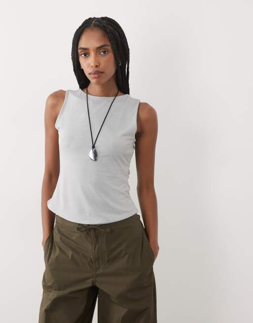 ASOS DESIGN - Top senza maniche azzurro con schiena scoperta, 3 di 4