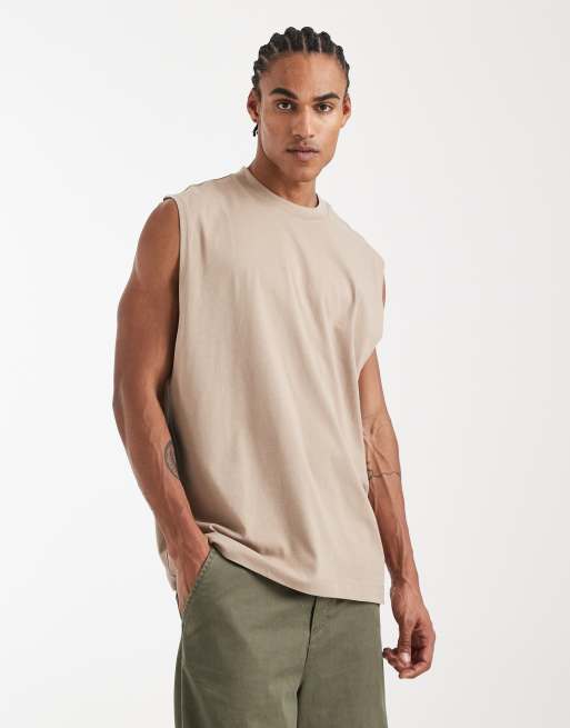 ASOS DESIGN - Top senza maniche basic oversize color pietra