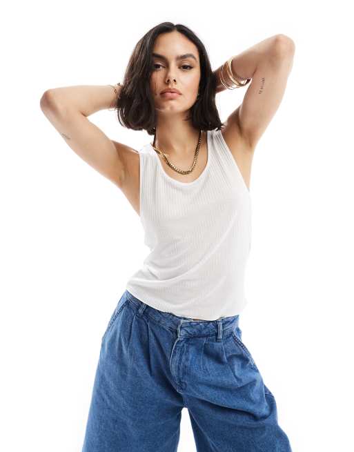 ASOS DESIGN - Top senza maniche bianco a coste trasparente