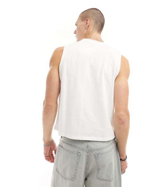 ASOS DESIGN - Top senza maniche bianco taglio corto pesante, 4 di 4
