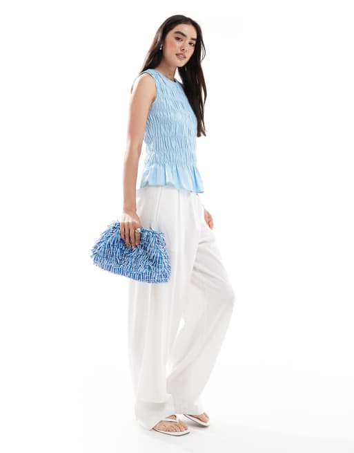 ASOS DESIGN - Top senza maniche blu arricciato, 2 di 4