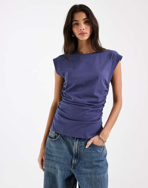 ASOS DESIGN - Top senza maniche blu polvere con vita a corsetto e spalle accentuate - view 1