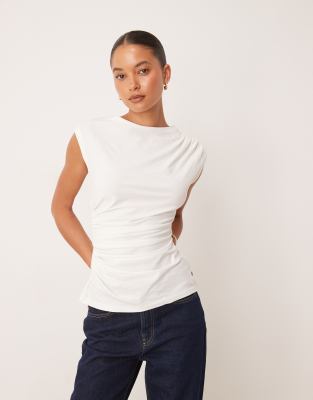 ASOS DESIGN - Top senza maniche color avorio in cotone arricciato